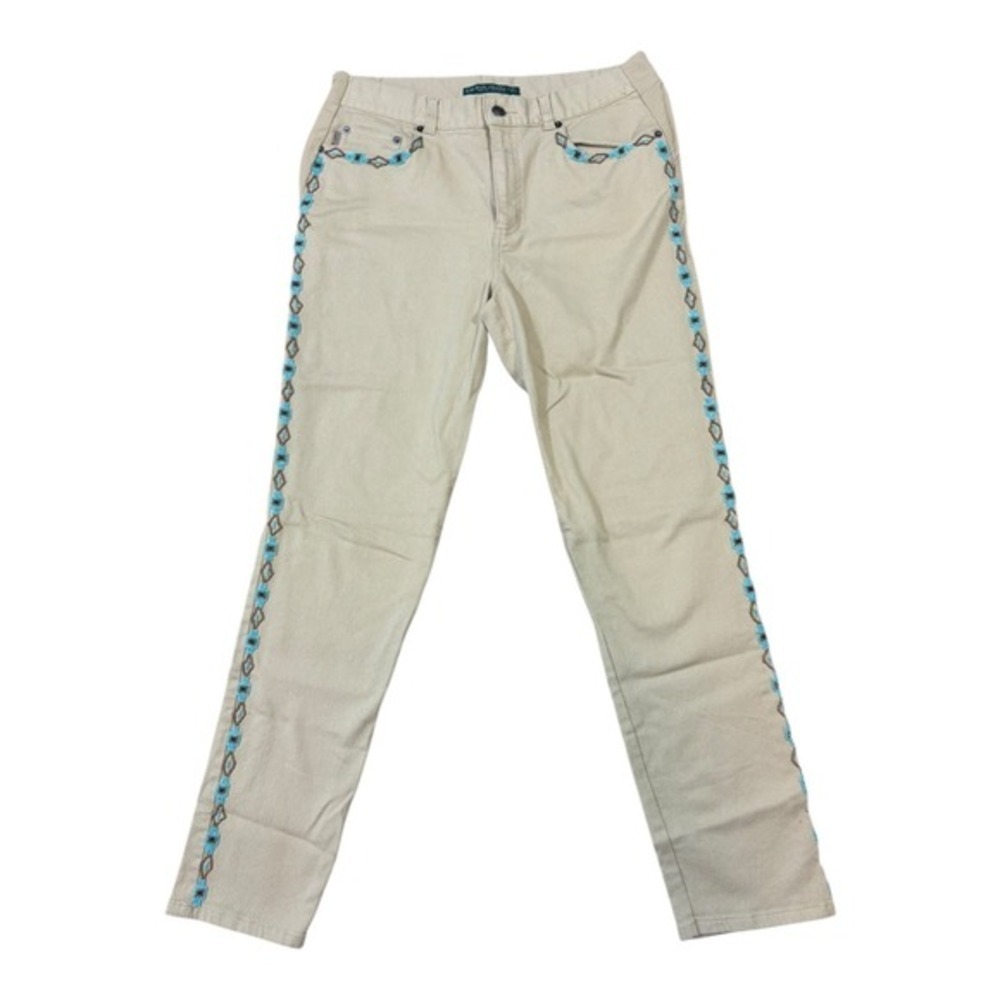 Lauren Jeans Co Womens Tan Beaded Straight‎ Leg Pants Size 8